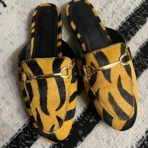 ASOS DESIGN Wide Fit Moves leather mule loafers in tiger